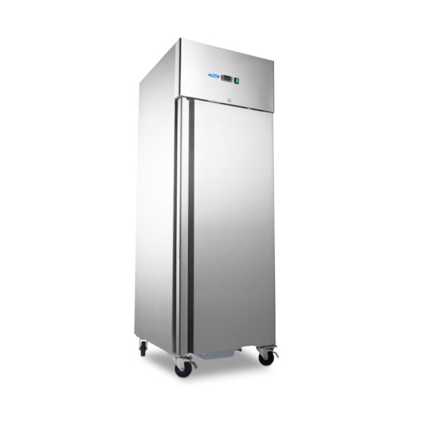 Réfrigérateur - 700 L - 3 étagères réglables (2/1 GN) - sur roulettes - acier inoxydable