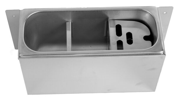 CUILLÈRE À GLACE ÉVIER 330X120X150
AVEC TROU D'ÉVACUATION, RACCORDEMENT À L'EAU ET TUYAU D'ÉVACUATION