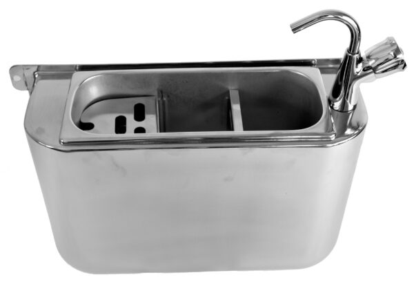 CUILLÈRE À GLACE ÉVIER AVEC ROBINET 410X120X270
AVEC TROU D'ÉVACUATION, RACCORDEMENT À L'EAU ET TUYAU D'ÉVACUATION