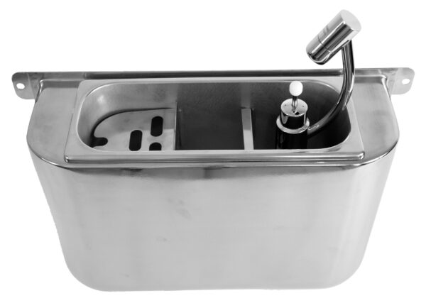 CUILLÈRE À GLACE ÉVIER AVEC DOUCHETTE 410X120X270
AVEC TROU D'ÉVACUATION, RACCORDEMENT À L'EAU ET TUYAU D'ÉVACUATION