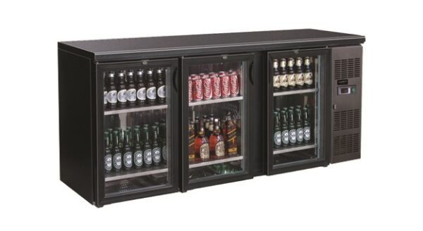 ARRIÈRE BAR RÉFRIGÉRÉE NOIR 3 PORTES EN VERRE