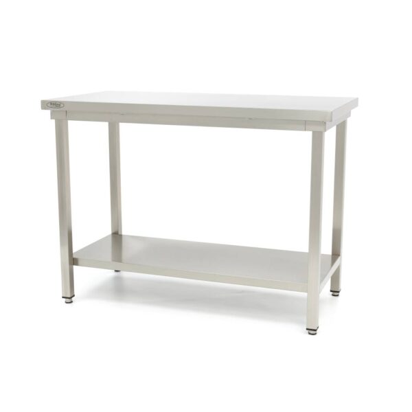 Table en acier inoxydable - 140 x 60 cm - hauteur réglable - avec étagère de rangement