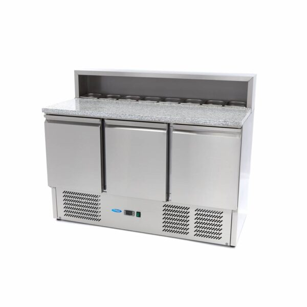Réfrigérateur pour la préparation des pizzas - 137 cm - 3 portes - s'adapte à 8 x 1/6 GN - incl couvercle en acier inoxydable