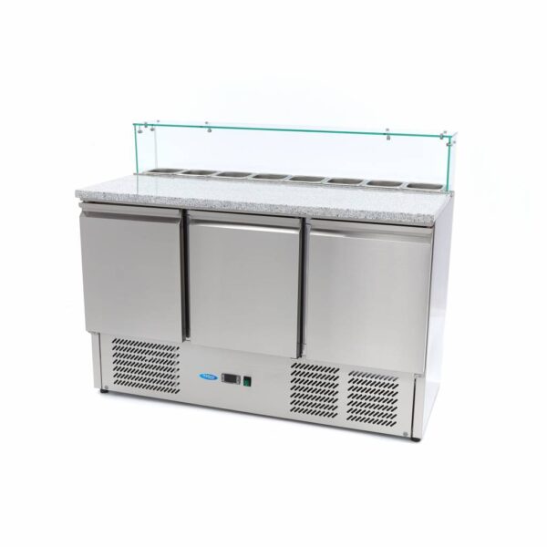 Réfrigérateur pour la préparation des pizzas - 137 cm - 3 portes - s'adapte à 8 x 1/6 GN - incl couvercle en verre