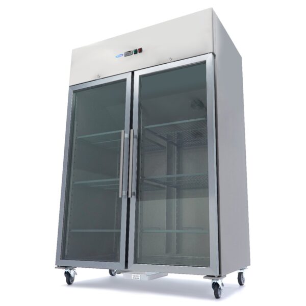 Réfrigérateur - 1400 L - 6 étagères réglables (2/1 GN) - acier inoxydable - avec portes en verre