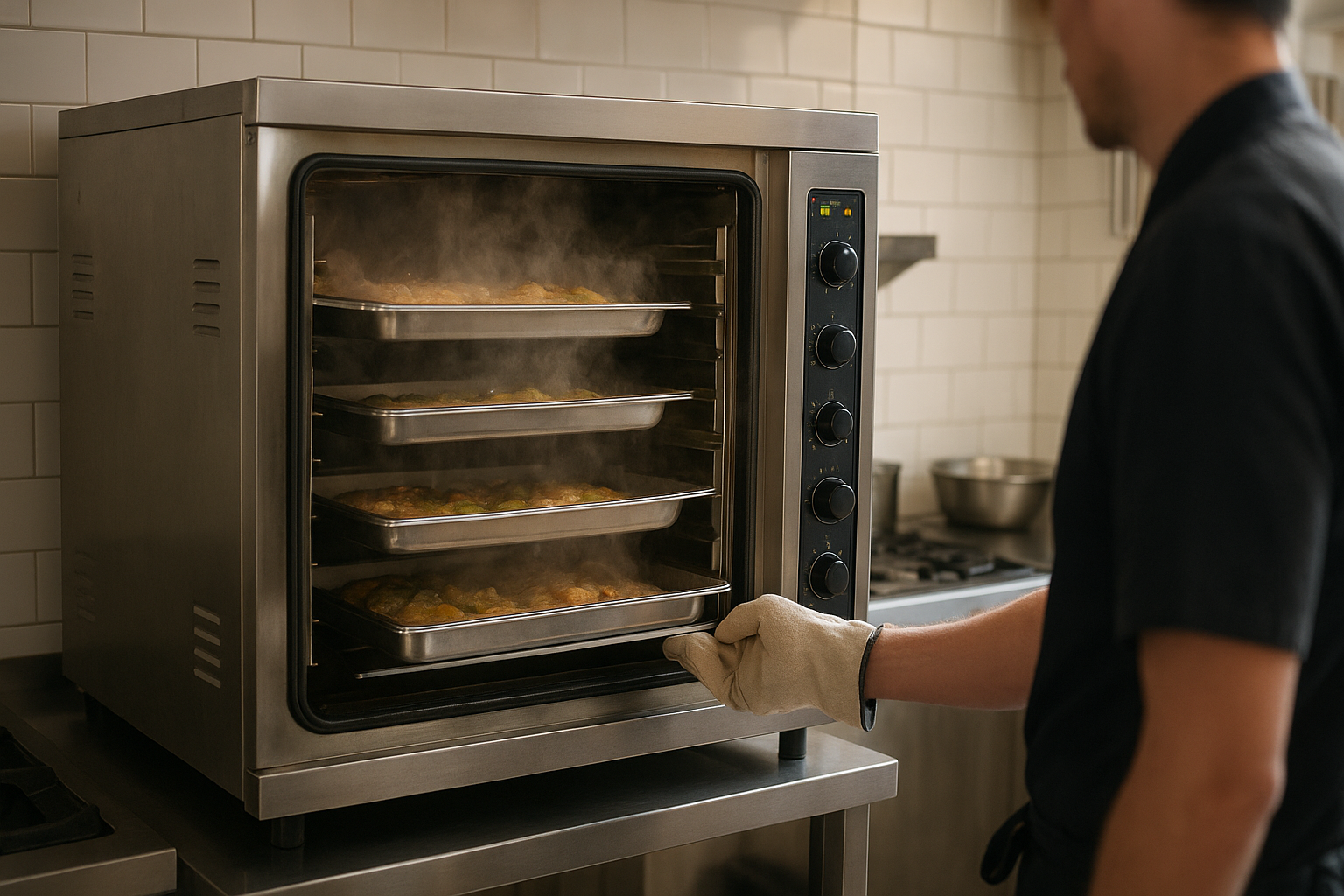 four vapeur location dans une cuisine professionnelle