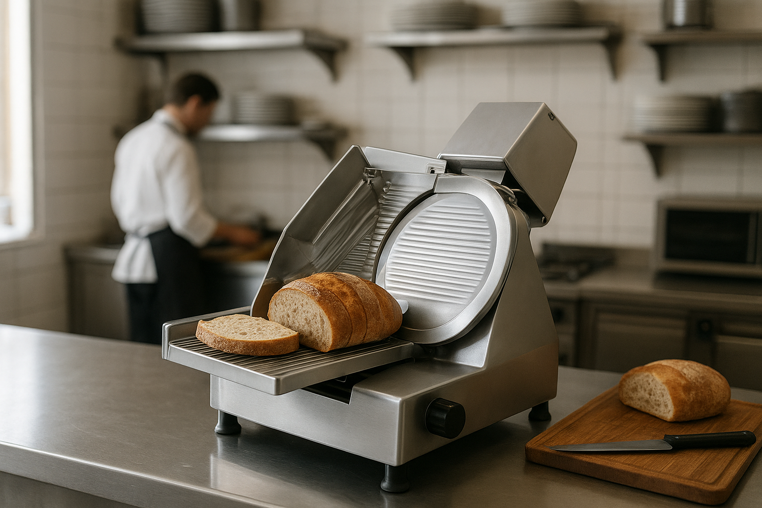 trancheuse pain location en inox utilisée en environnement professionnel