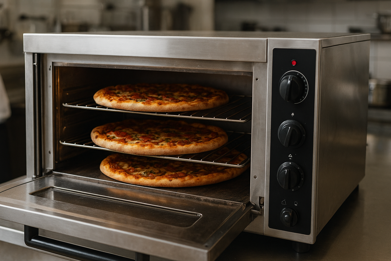 four professionnel location avec four pro ouvert contenant des pizzas