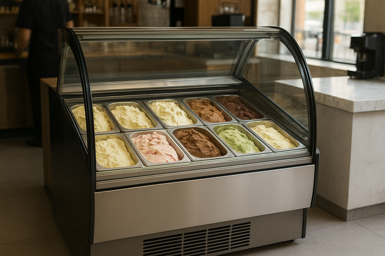 vitrine a glaces professionnelle leasing en exposition dans un commerce