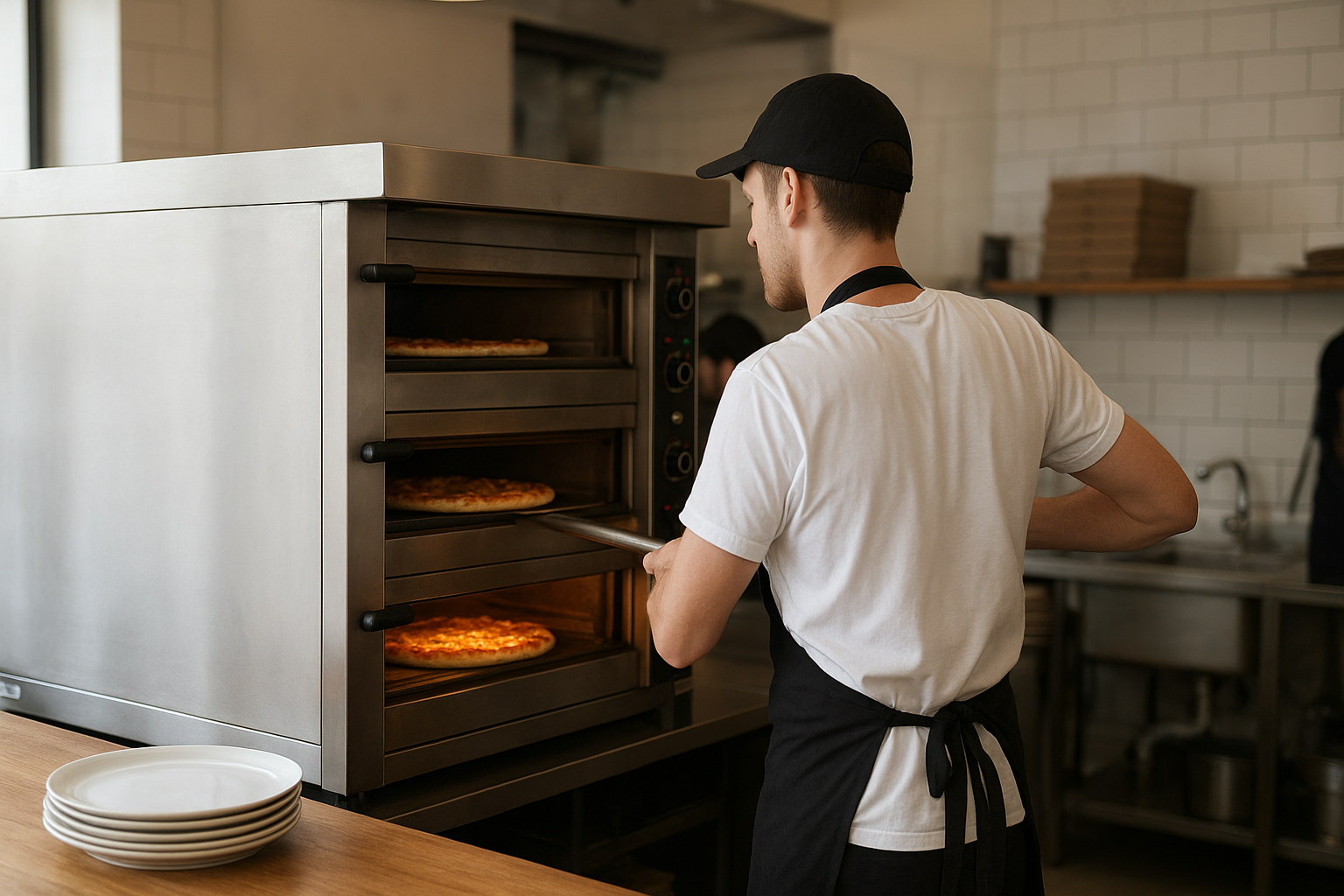 four pizza professionnel leasing en activité dans une pizzeria moderne