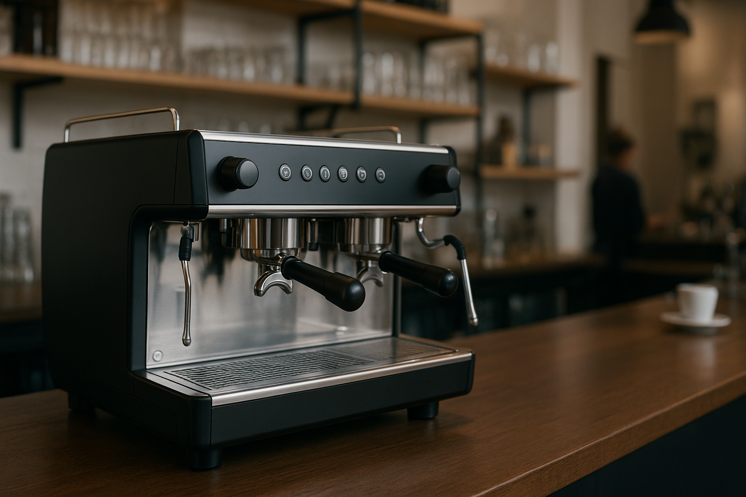 machine a cafe professionnelle location exposée sur un comptoir de bar