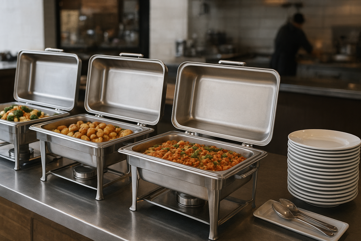buffet traiteur inox avec chafing dish leasing